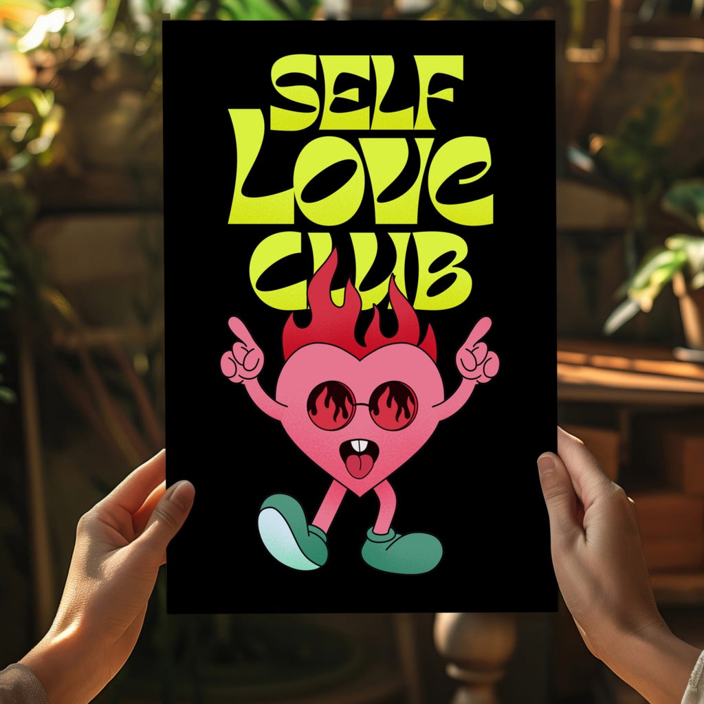 Neon Yellow Type Flaming Pink Heart Club Aluminum Print