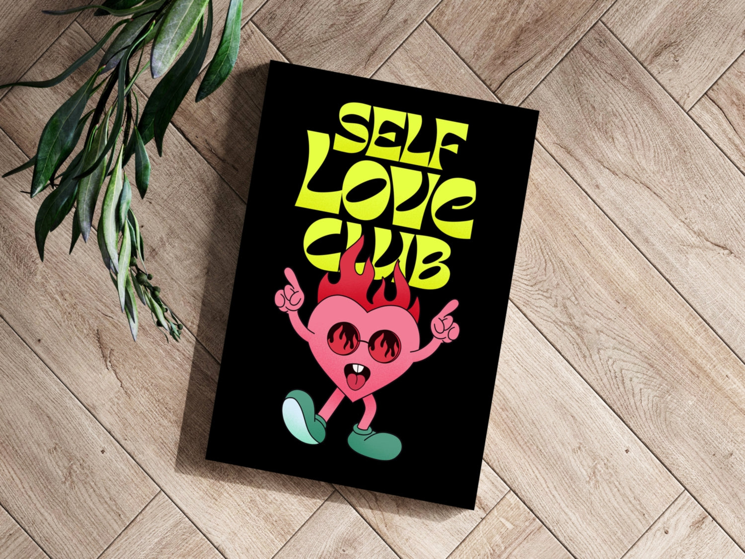 Neon Yellow Type Flaming Pink Heart Club Aluminum Print