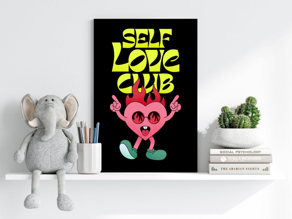Neon Yellow Type Flaming Pink Heart Club Aluminum Print