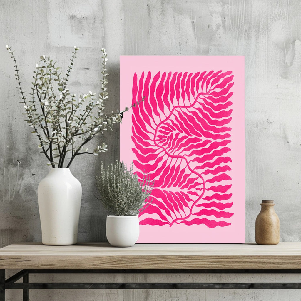 Hot Pink Wavy Fern Fronds Abstract Flower Aluminum Print