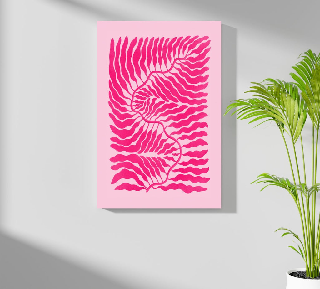 Hot Pink Wavy Fern Fronds Abstract Flower Aluminum Print