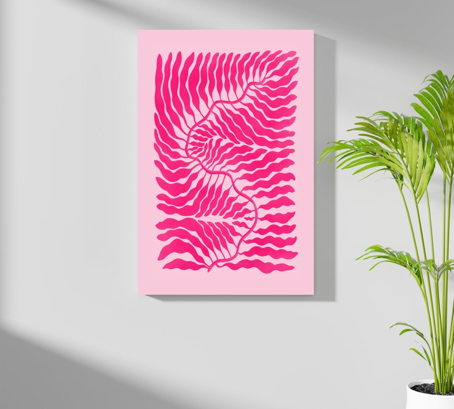 Hot Pink Wavy Fern Fronds Abstract Flower Aluminum Print