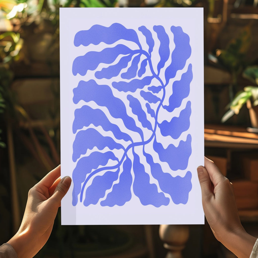 Periwinkle Branching Leaves Abstract Flower Aluminum Print