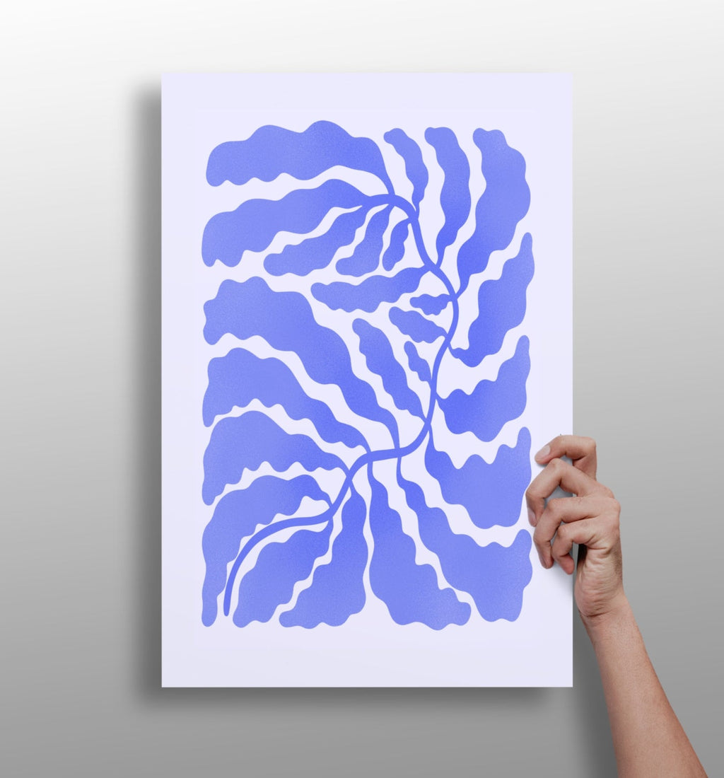 Periwinkle Branching Leaves Abstract Flower Aluminum Print