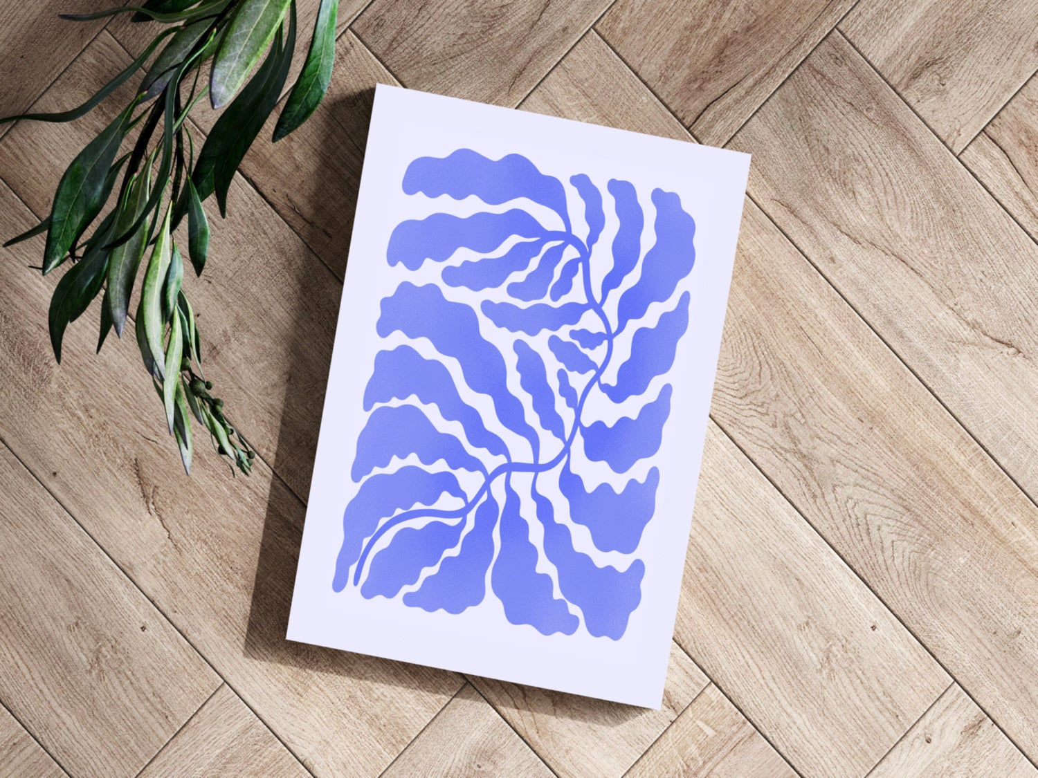 Periwinkle Branching Leaves Abstract Flower Aluminum Print