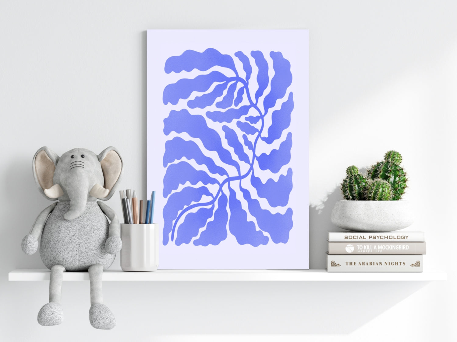Periwinkle Branching Leaves Abstract Flower Aluminum Print