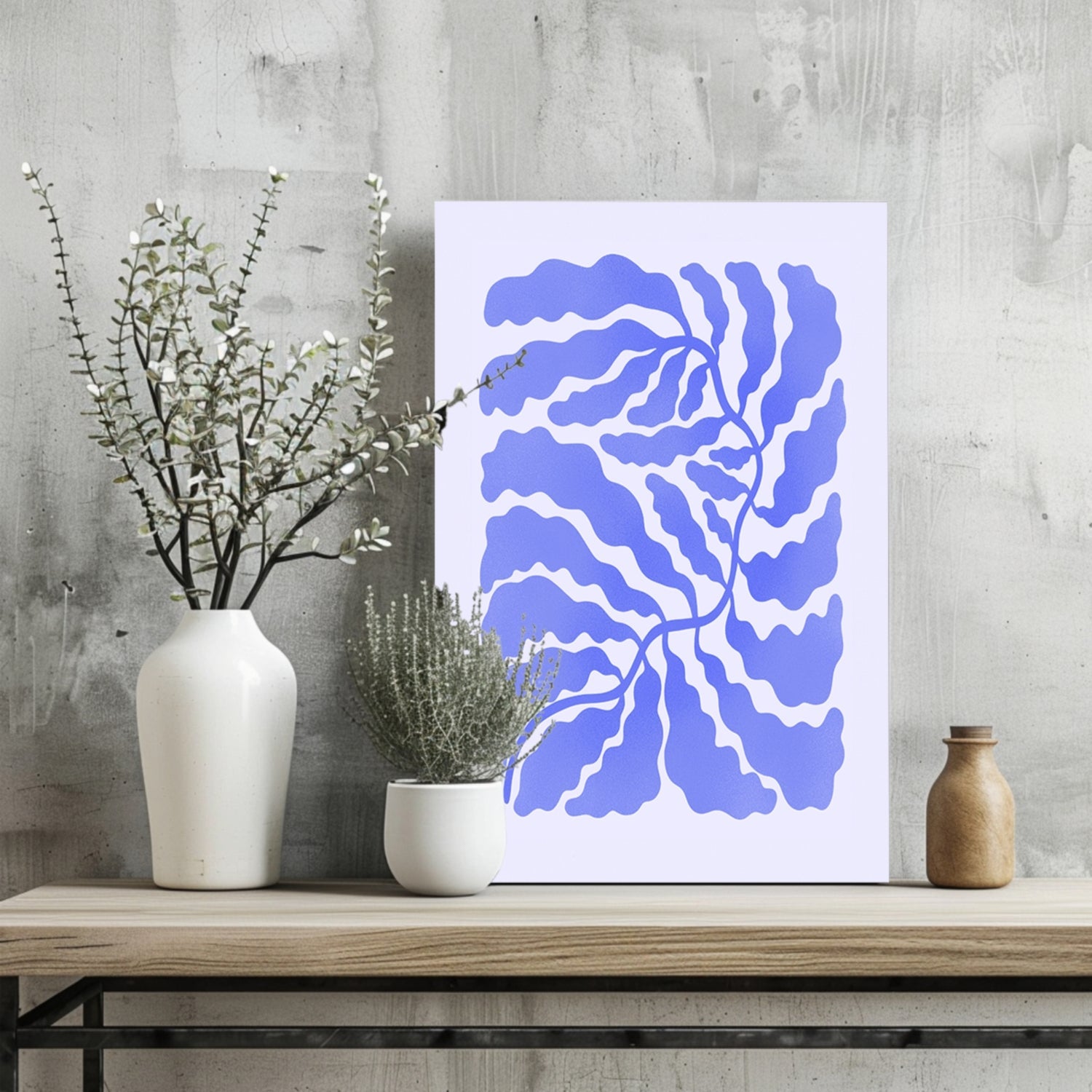 Periwinkle Branching Leaves Abstract Flower Aluminum Print