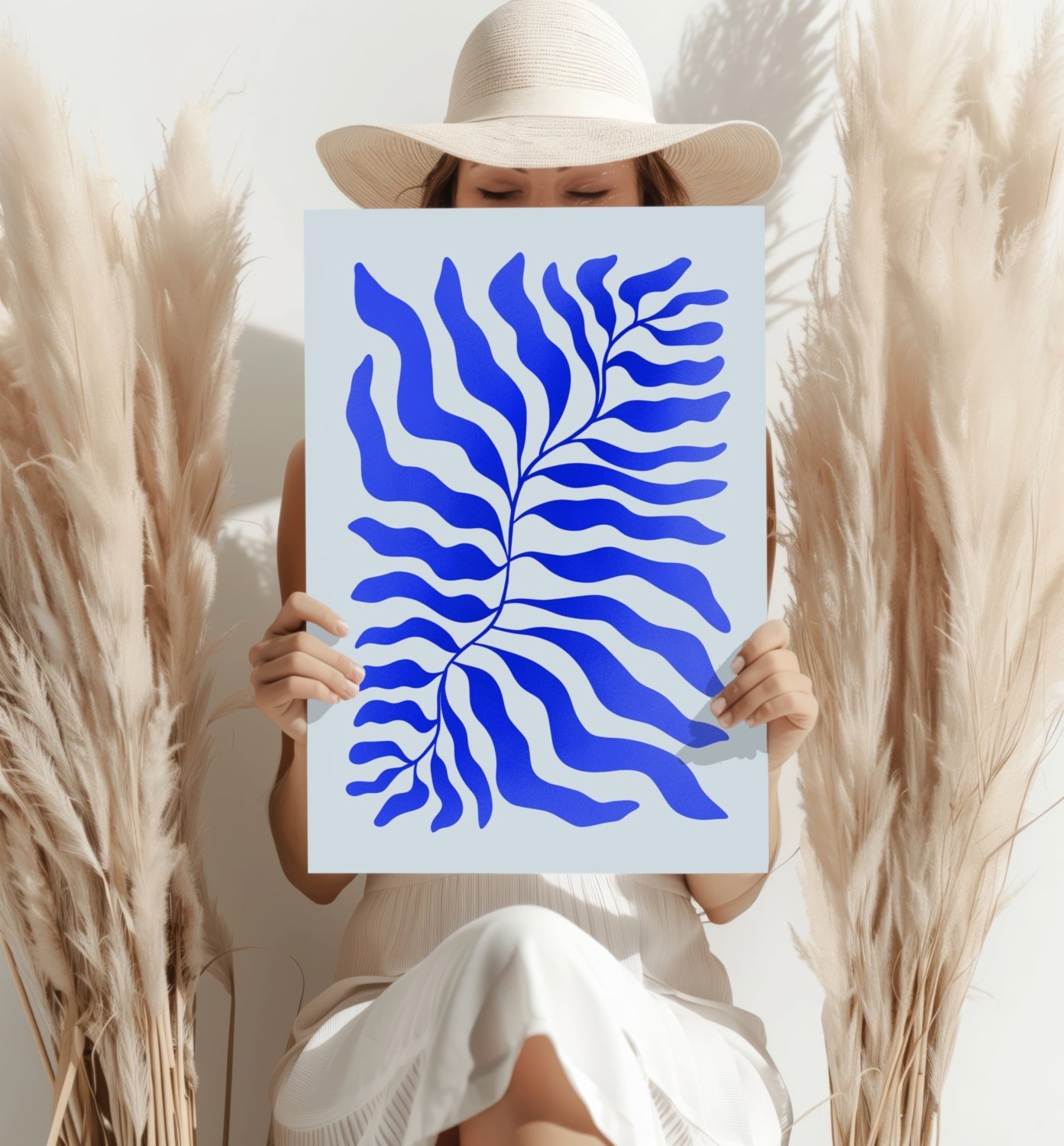 Cobalt Blue Feathered Stem Abstract Flower Aluminum Print