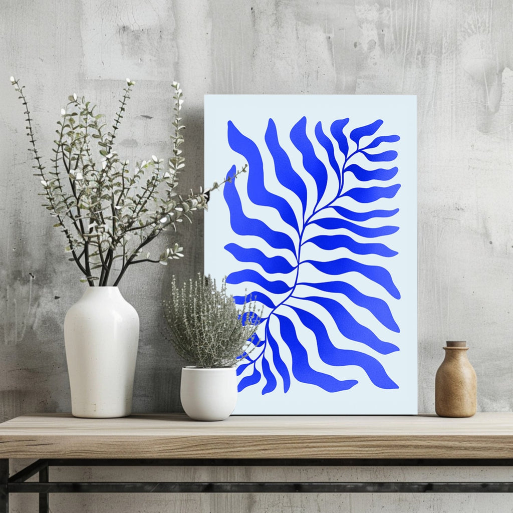 Cobalt Blue Feathered Stem Abstract Flower Aluminum Print