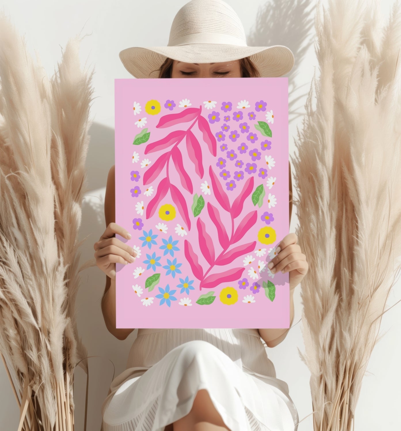 Pink Daisy Scatter Garden Abstract Flower Aluminum Print