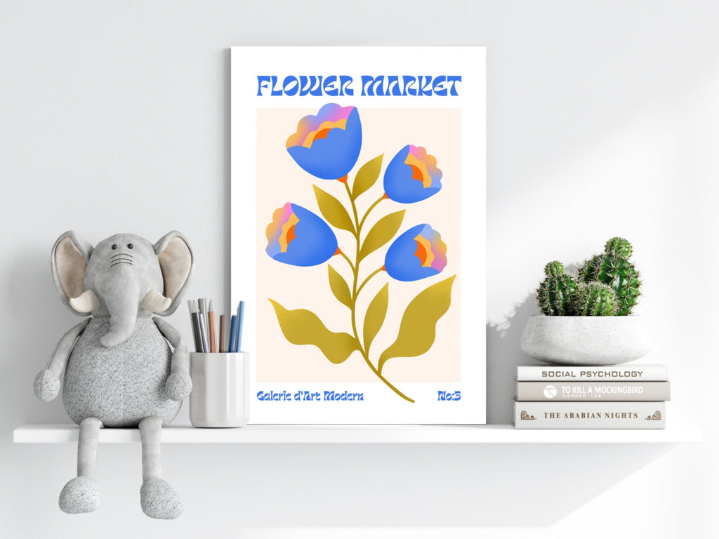Blue Tulips Cream Poster Modern Art Gallery Flower Aluminum Print