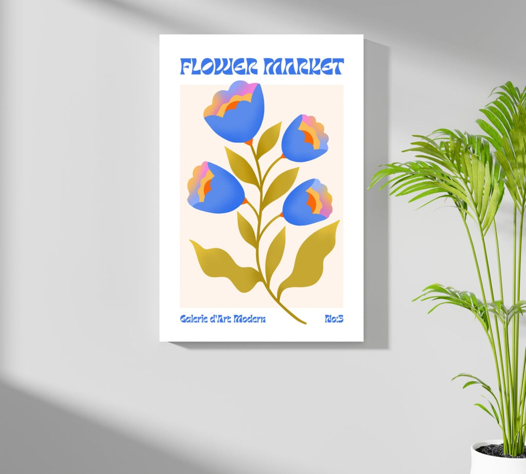 Blue Tulips Cream Poster Modern Art Gallery Flower Aluminum Print