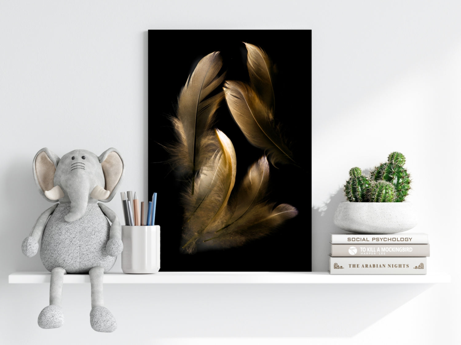 Golden Feather Cluster On Black Aluminum Print