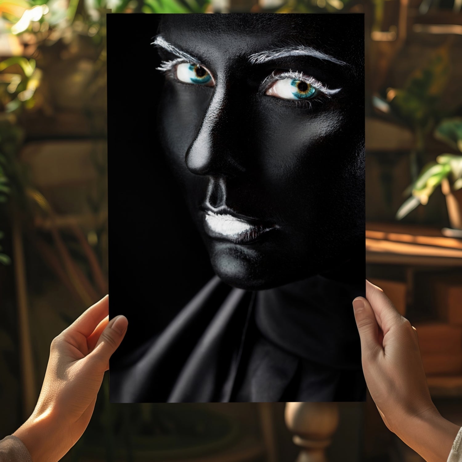 Glossy Black Teal Eyes Aluminum Print