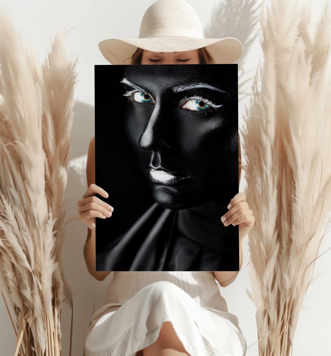 Glossy Black Teal Eyes Aluminum Print