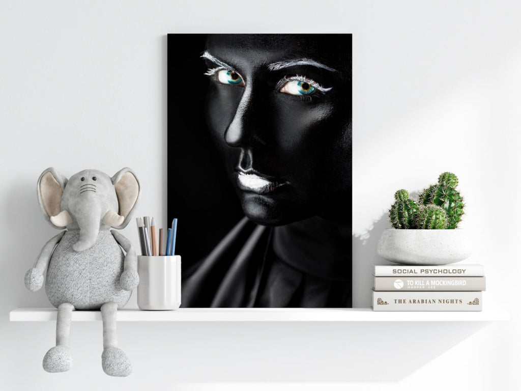 Glossy Black Teal Eyes Aluminum Print