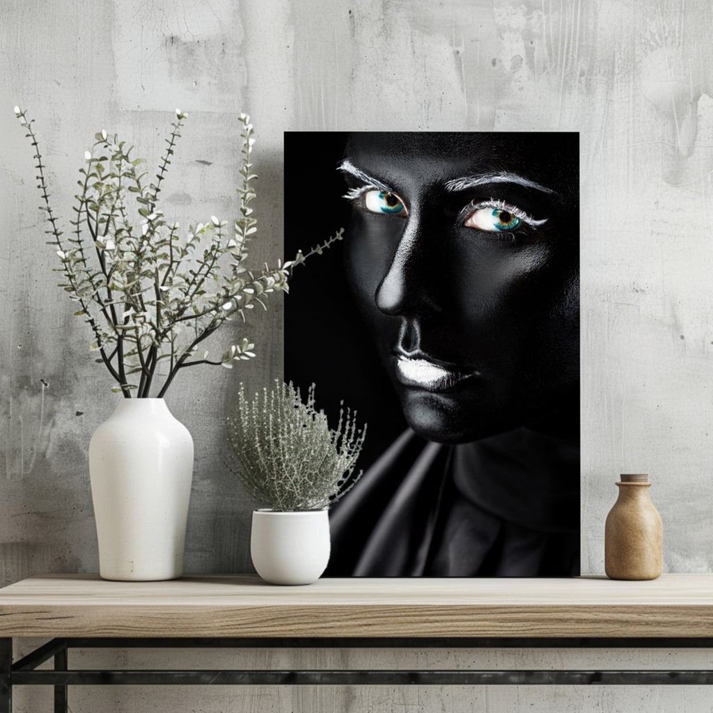 Glossy Black Teal Eyes Aluminum Print
