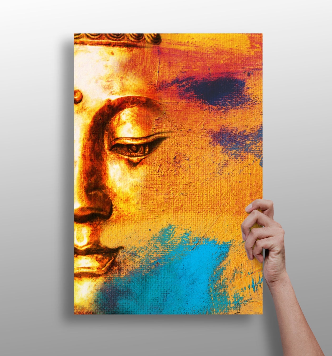 Orange Brushstroke Half Face Buddha Aluminum Print