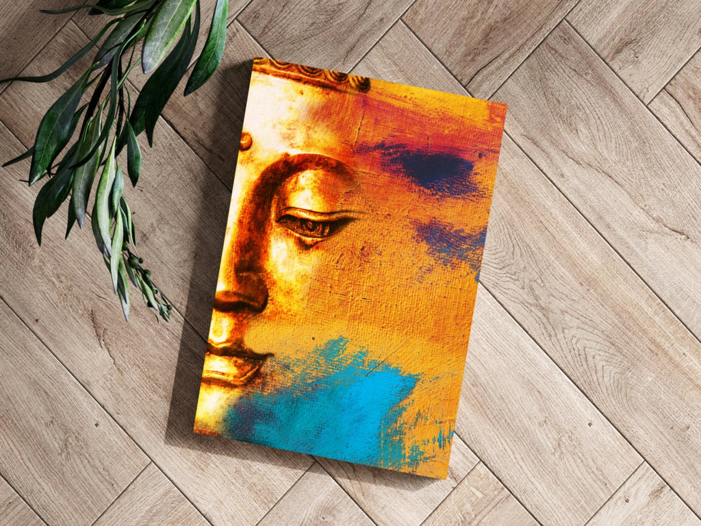 Orange Brushstroke Half Face Buddha Aluminum Print