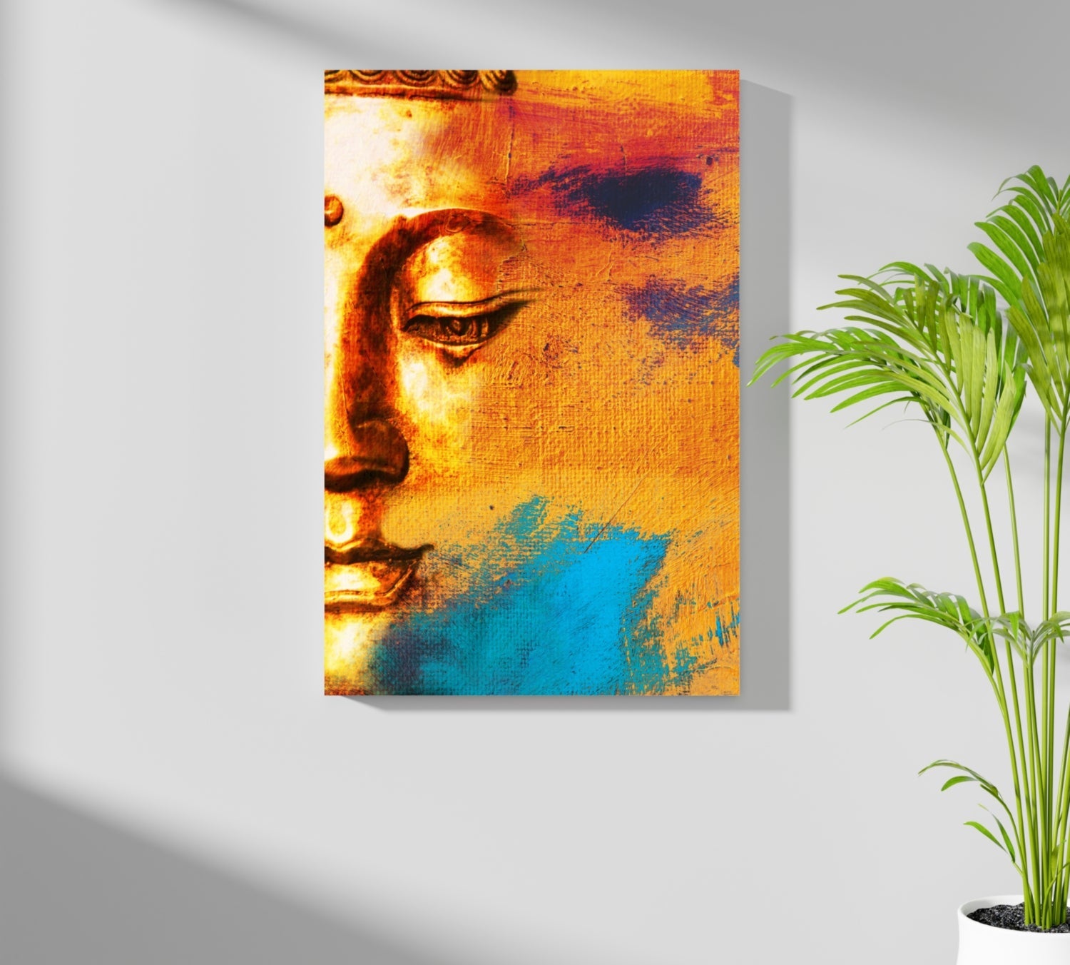 Orange Brushstroke Half Face Buddha Aluminum Print