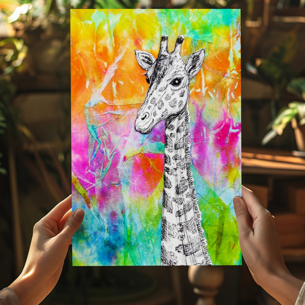 Neon Watercolor Ink Giraffe Aluminum Print