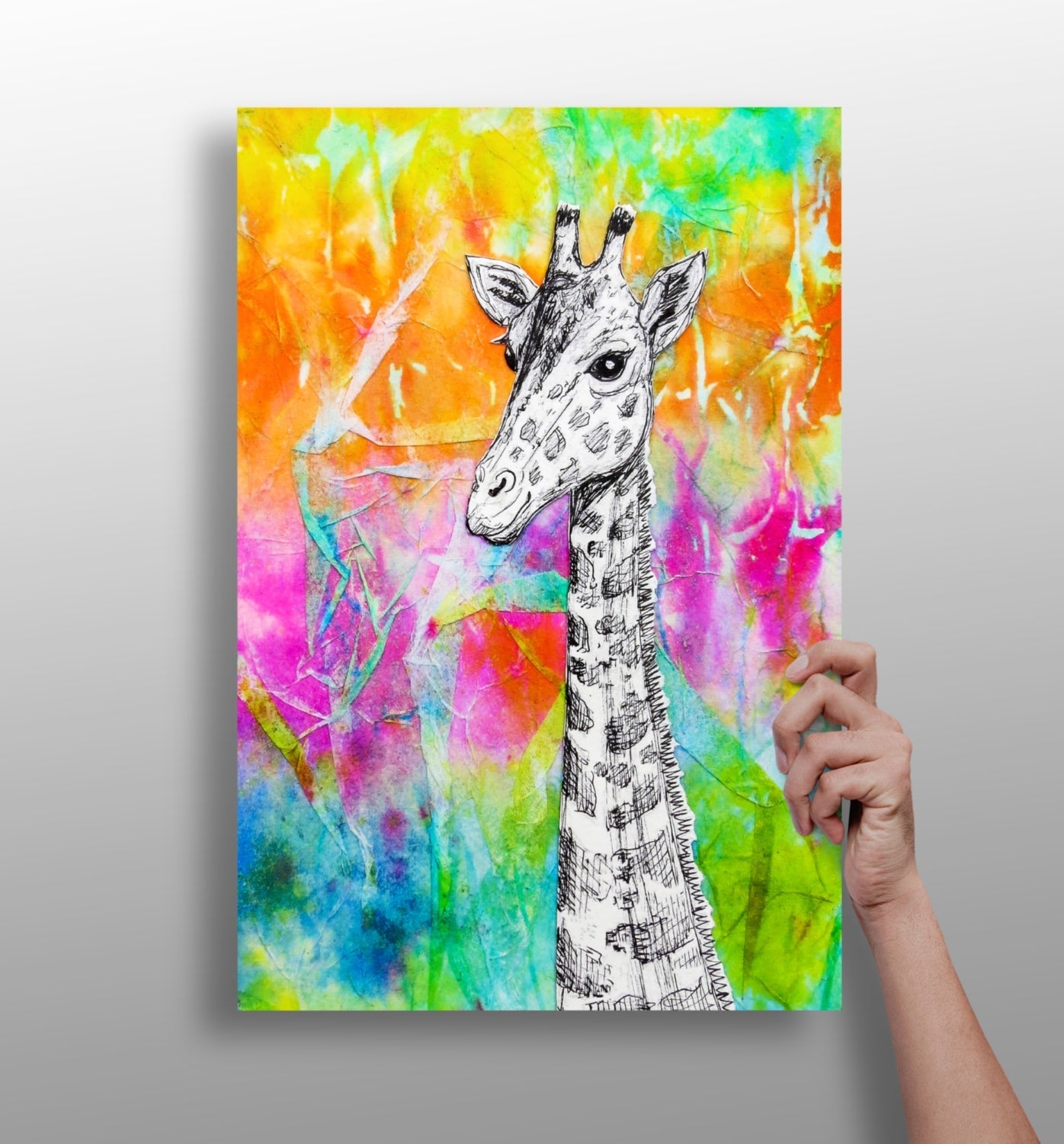 Neon Watercolor Ink Giraffe Aluminum Print