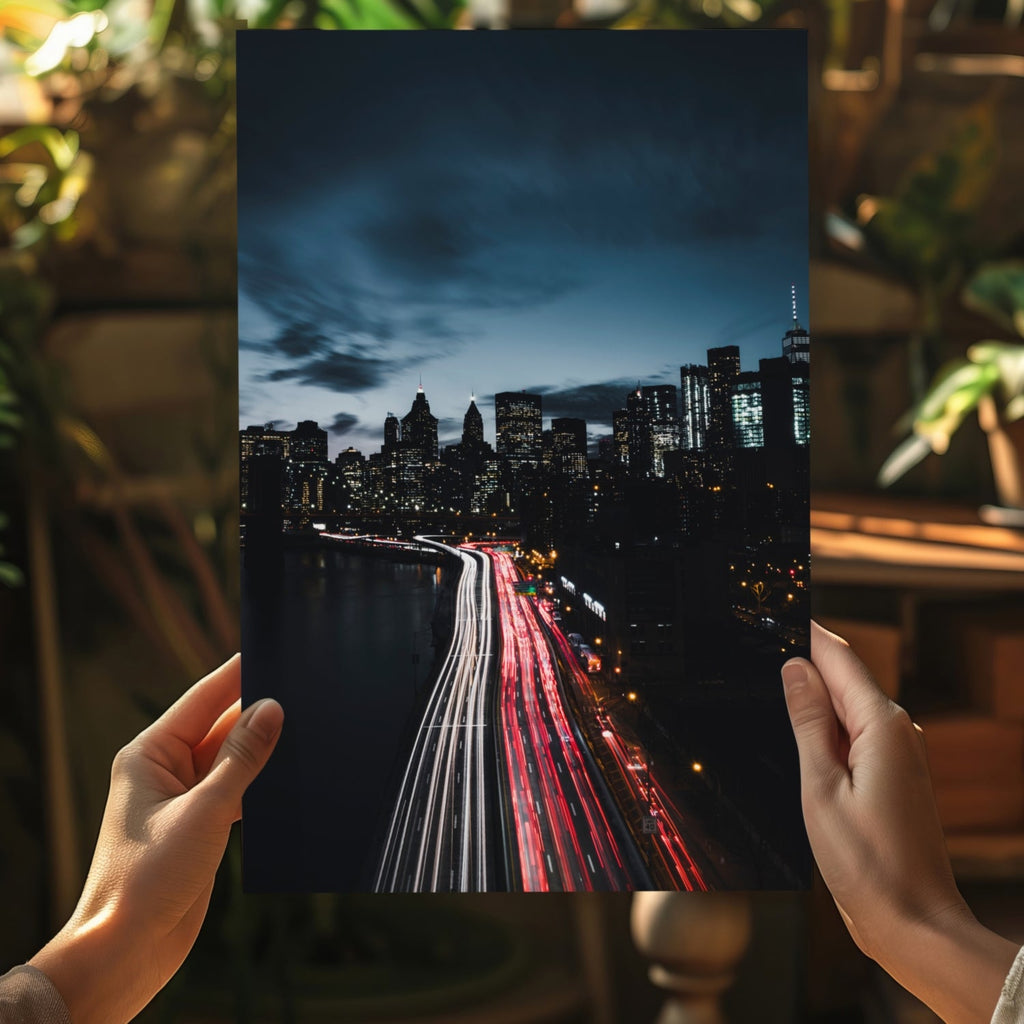 Night Skyline Red Light Trails City Aluminum Print