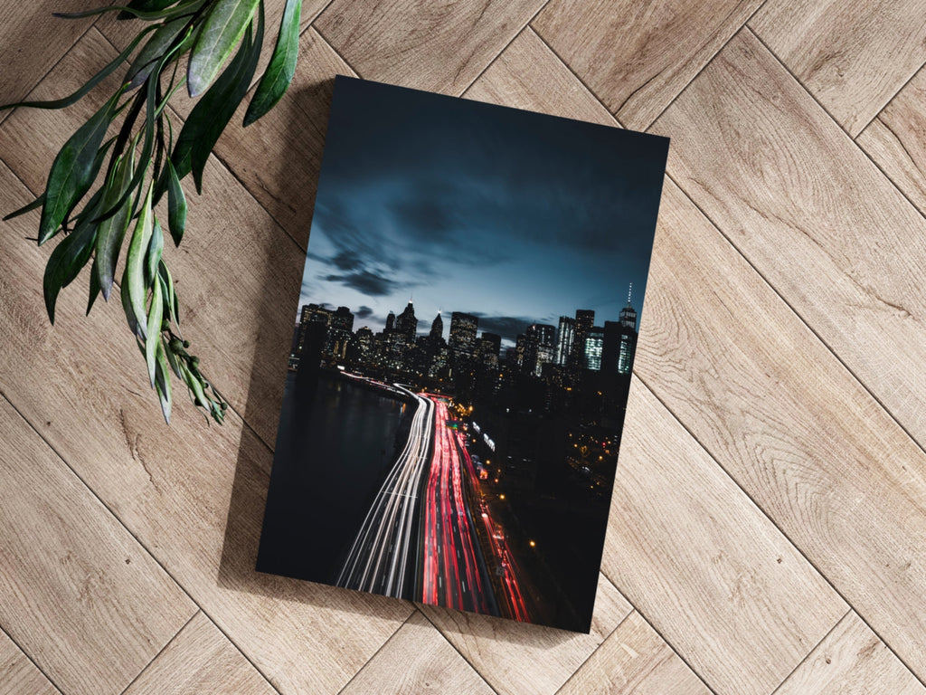 Night Skyline Red Light Trails City Aluminum Print