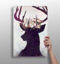 Purple Floral Crown Deer Silhouette Aluminum Print