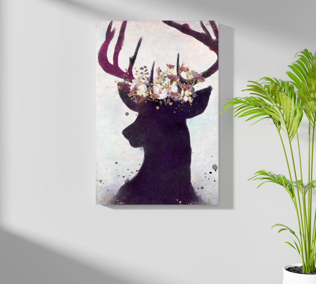 Purple Floral Crown Deer Silhouette Aluminum Print