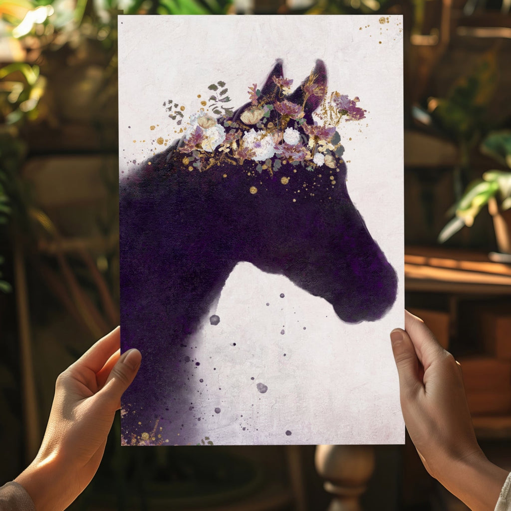 Floral Crown Purple Horse Silhouette Aluminum Print