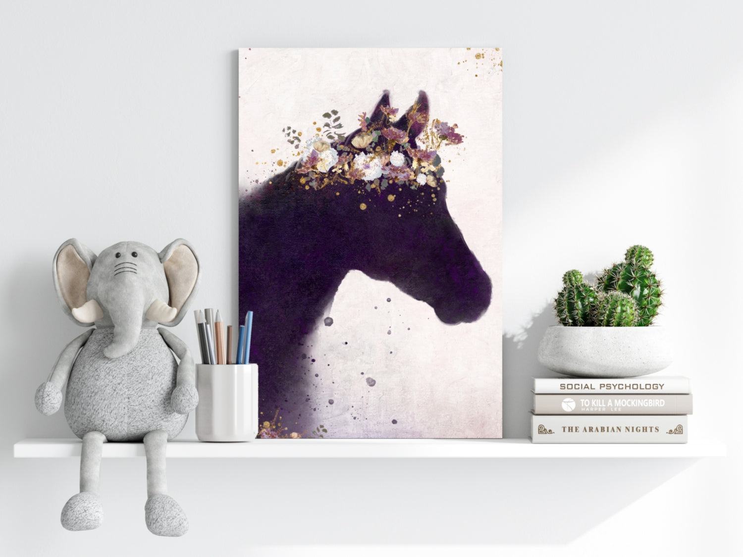 Floral Crown Purple Horse Silhouette Aluminum Print