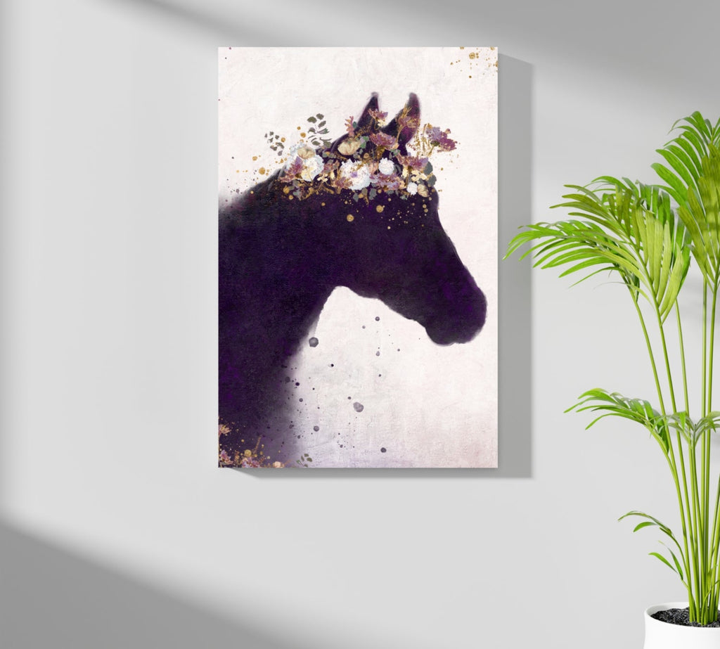 Floral Crown Purple Horse Silhouette Aluminum Print