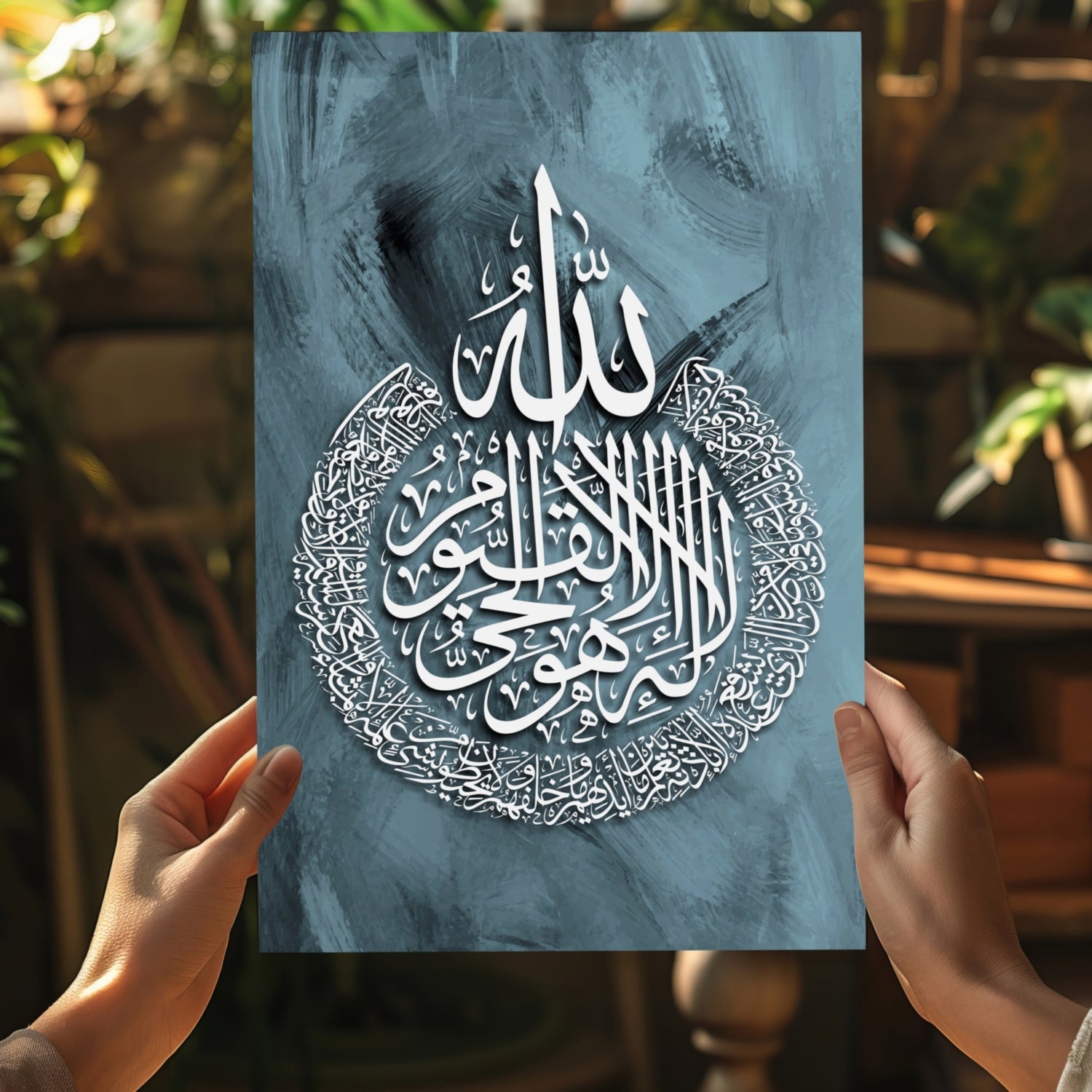 Teal Brushed Round Calligraphy Medallion Aluminum Print