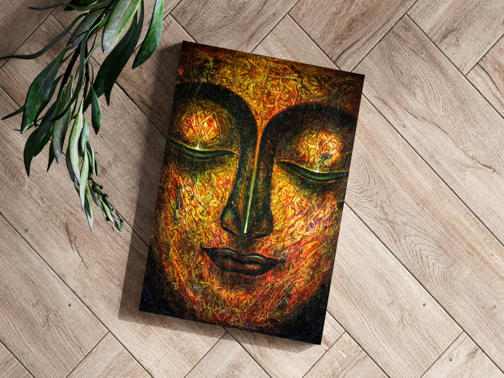 Fiery Amber Textured Closed Eyes Buddha Aluminum Print