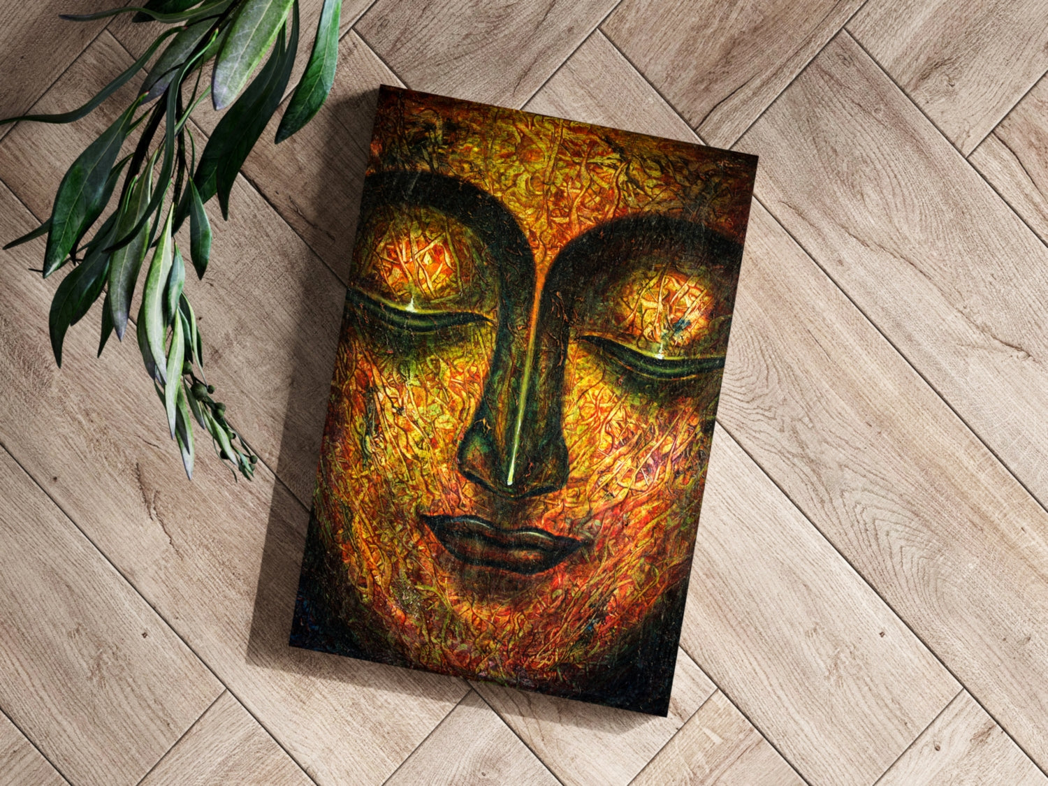 Fiery Amber Textured Closed Eyes Buddha Aluminum Print