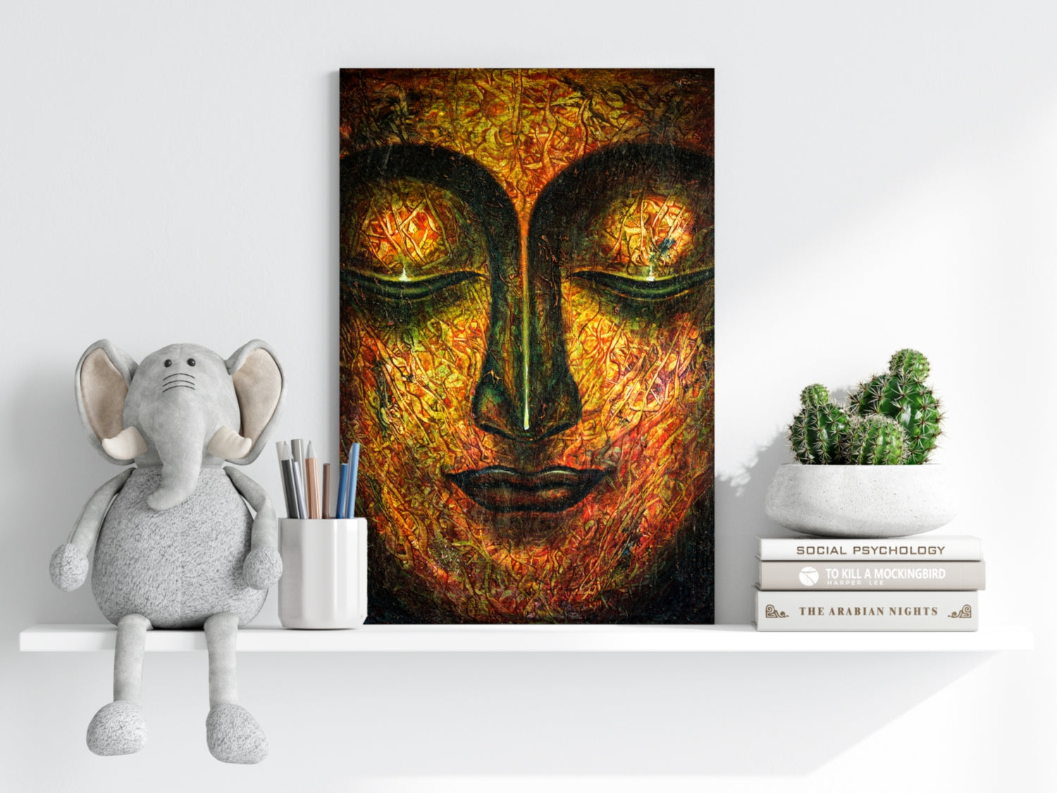 Fiery Amber Textured Closed Eyes Buddha Aluminum Print