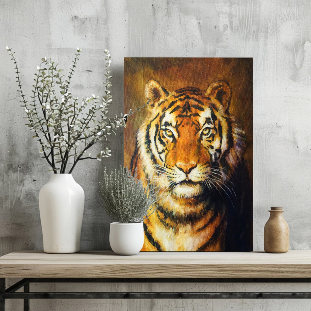 Golden Oil Painted Tiger Portrait Aluminum Print
