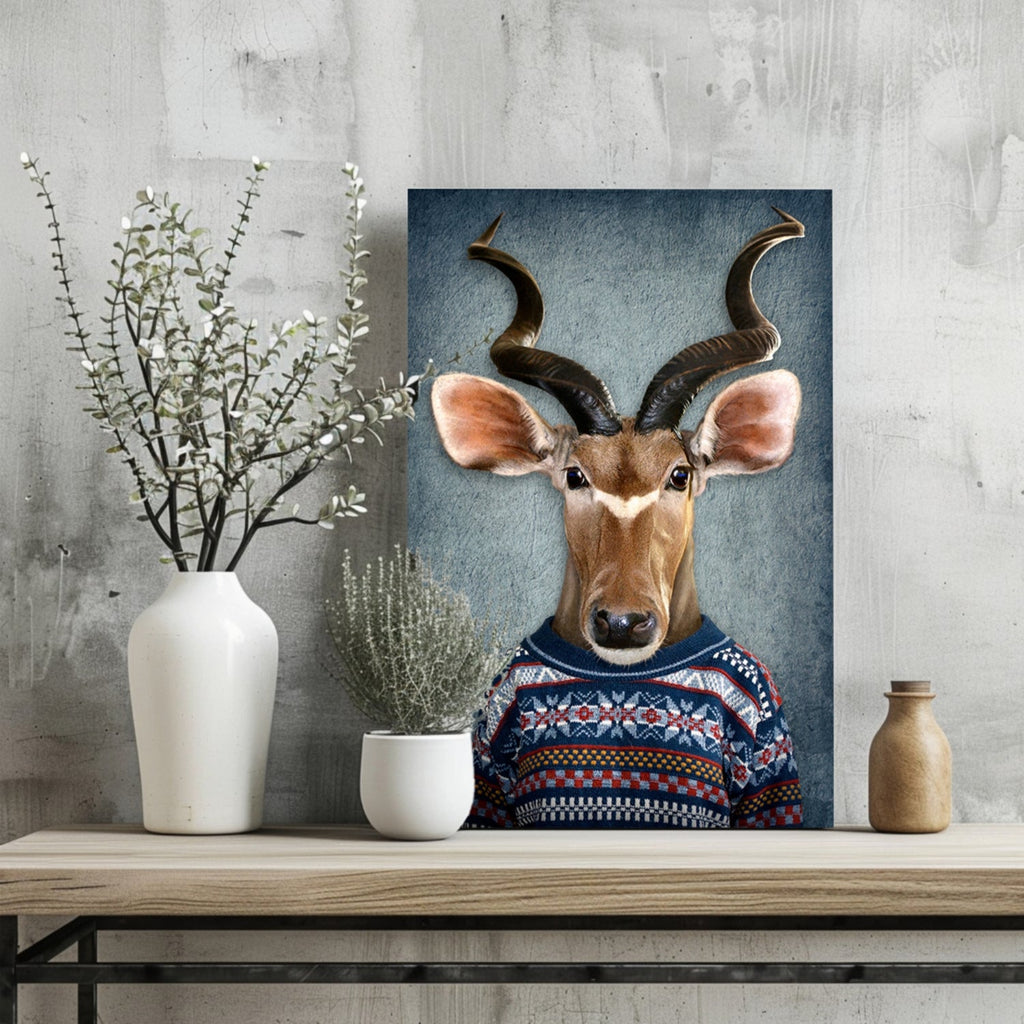 Antelope In Knit Sweater Portrait Aluminum Print