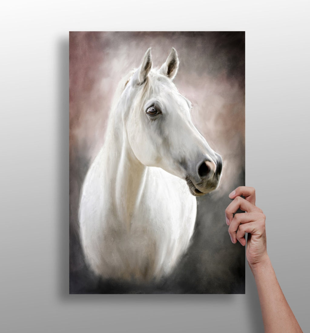 Soft Mist White Horse Portrait Aluminum Print