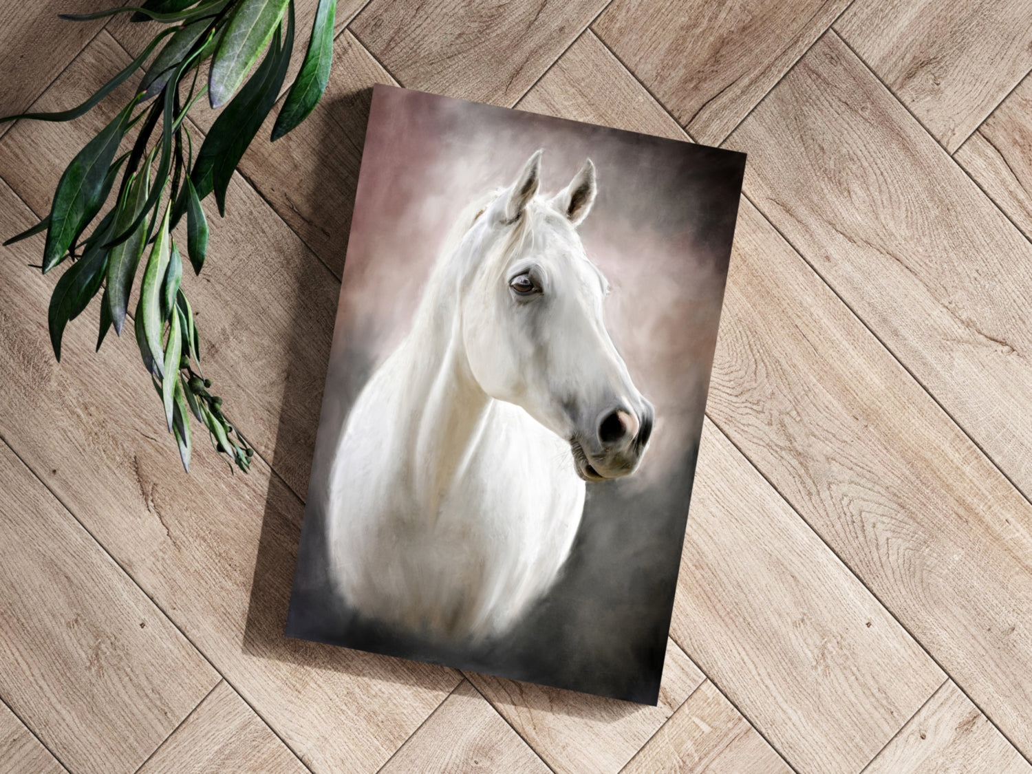 Soft Mist White Horse Portrait Aluminum Print