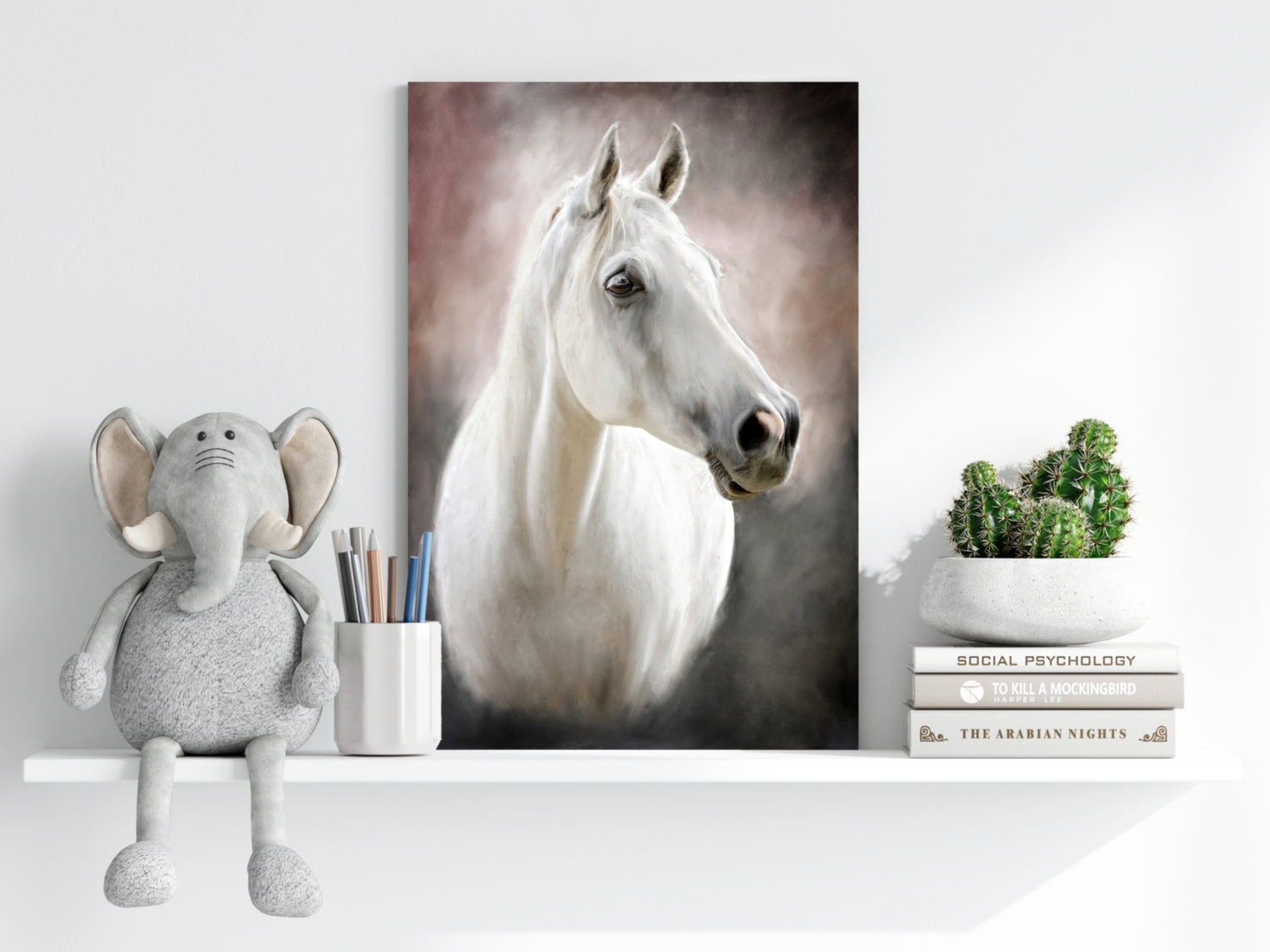 Soft Mist White Horse Portrait Aluminum Print