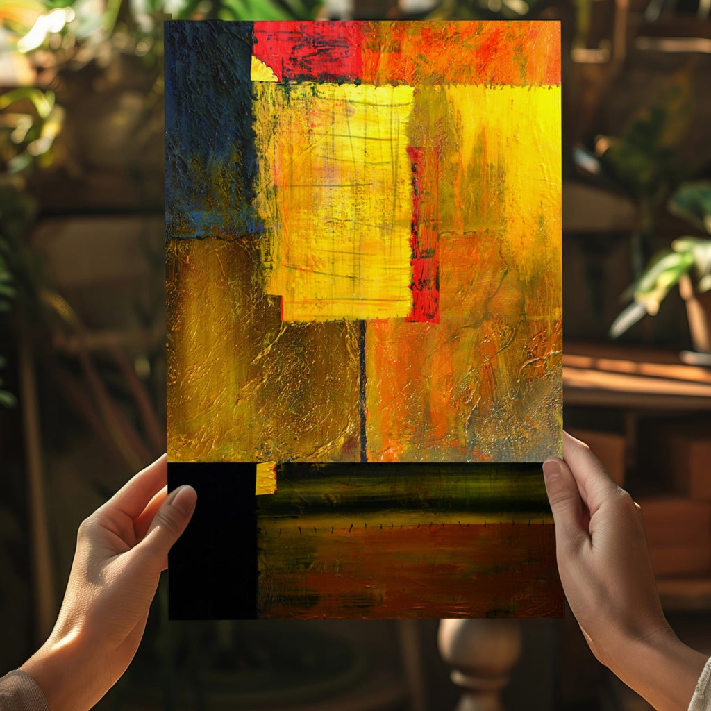 Warm Amber Blocks Abstract Aluminum Print