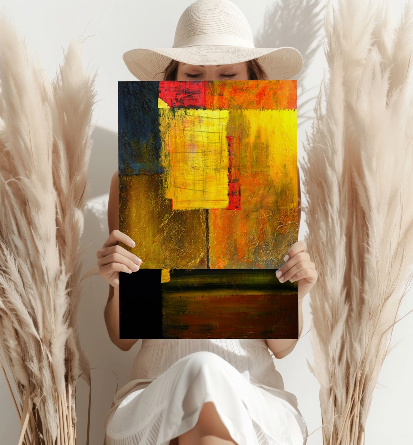 Warm Amber Blocks Abstract Aluminum Print