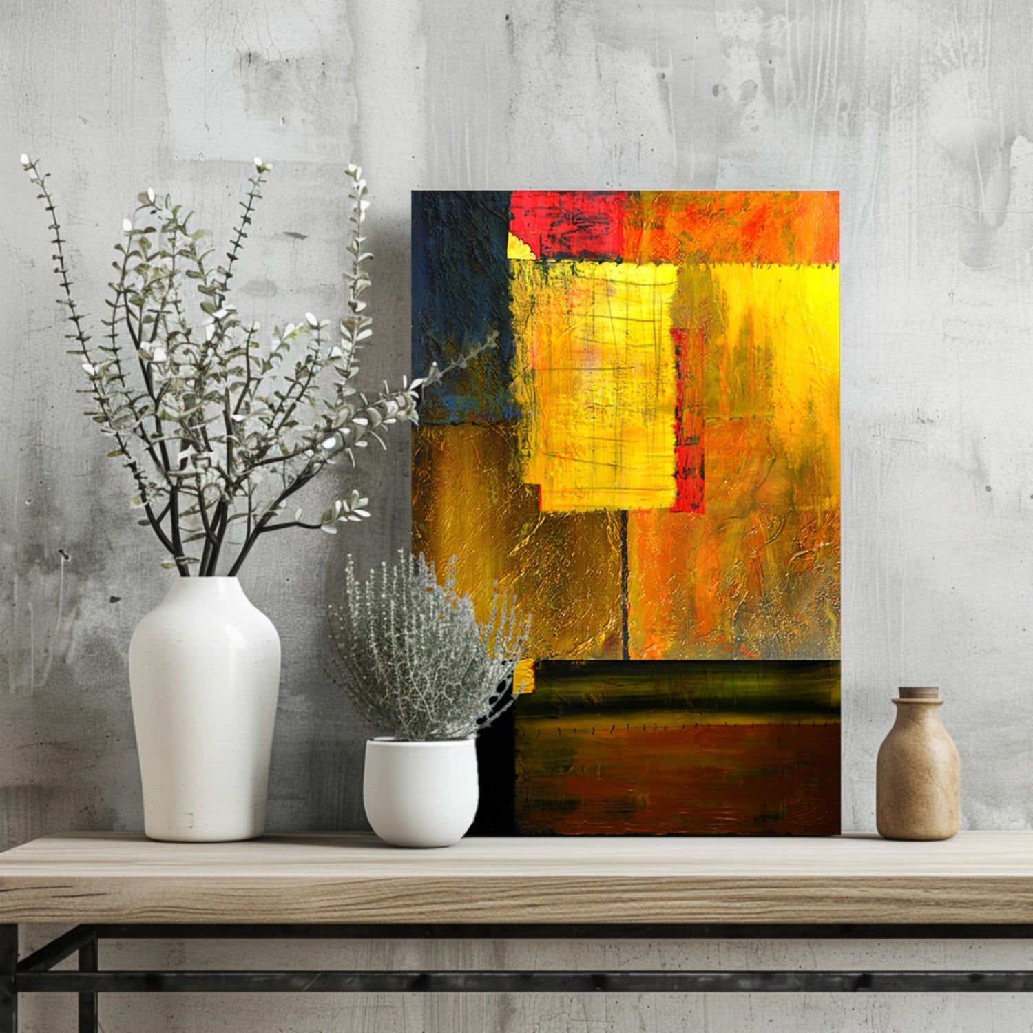 Warm Amber Blocks Abstract Aluminum Print