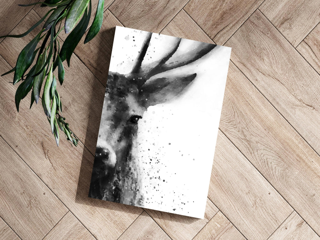 Black Ink Splatter Stag Portrait Aluminum Print