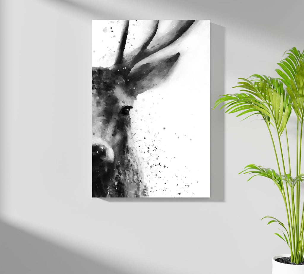 Black Ink Splatter Stag Portrait Aluminum Print