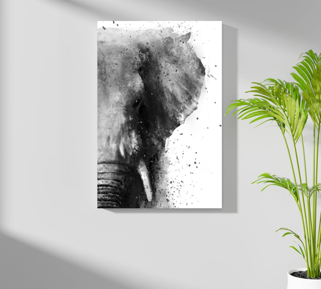 Black And White Watercolor Splatter Elephant Aluminum Print