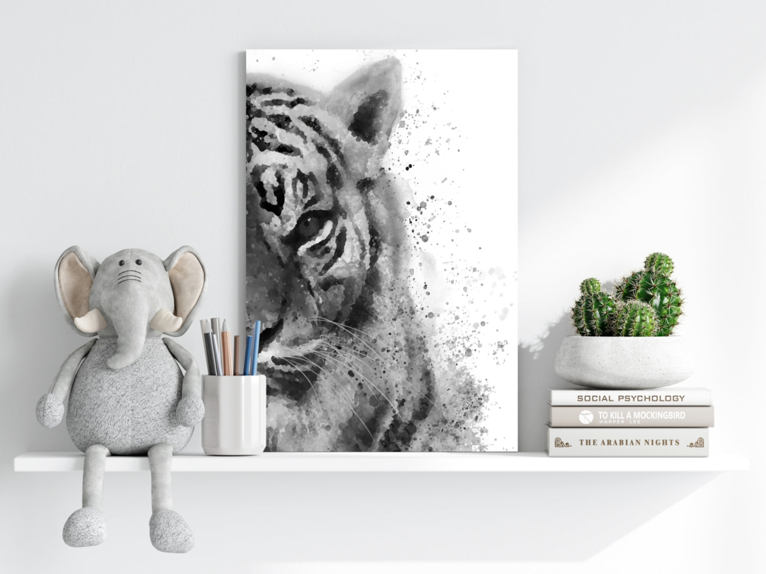 Black and White Watercolor Tiger Aluminum Print