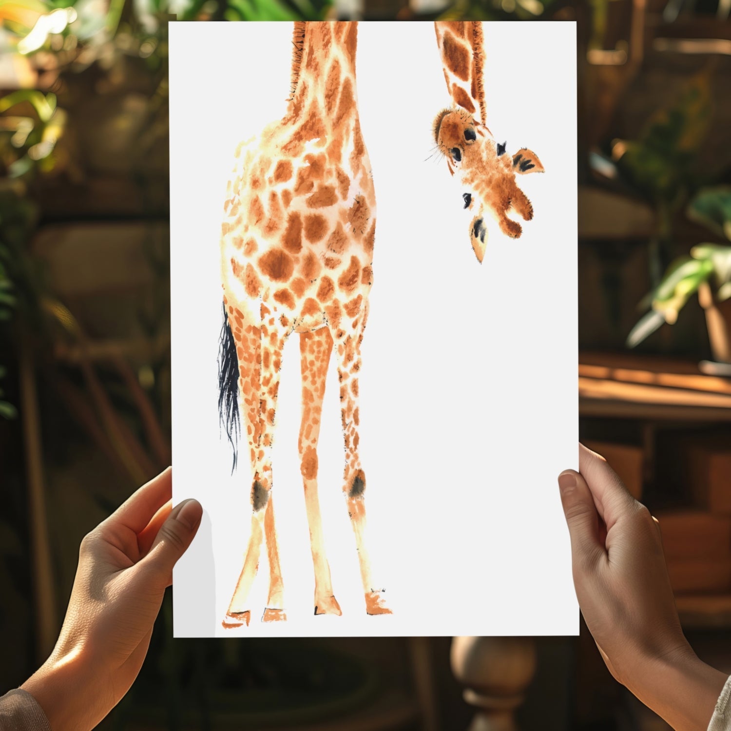 Upside Down Peeking Watercolor Giraffe Aluminum Print